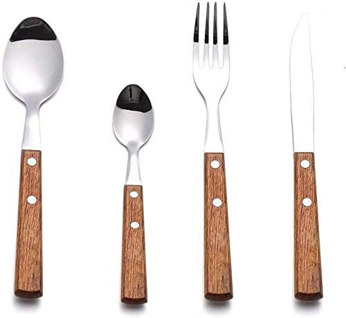 16-Piece (4 Sets) Wood Flatware Set Premium 18/8 (304) Stainless Steel Cutlery Set Wooden Dinner ... | Amazon (US)
