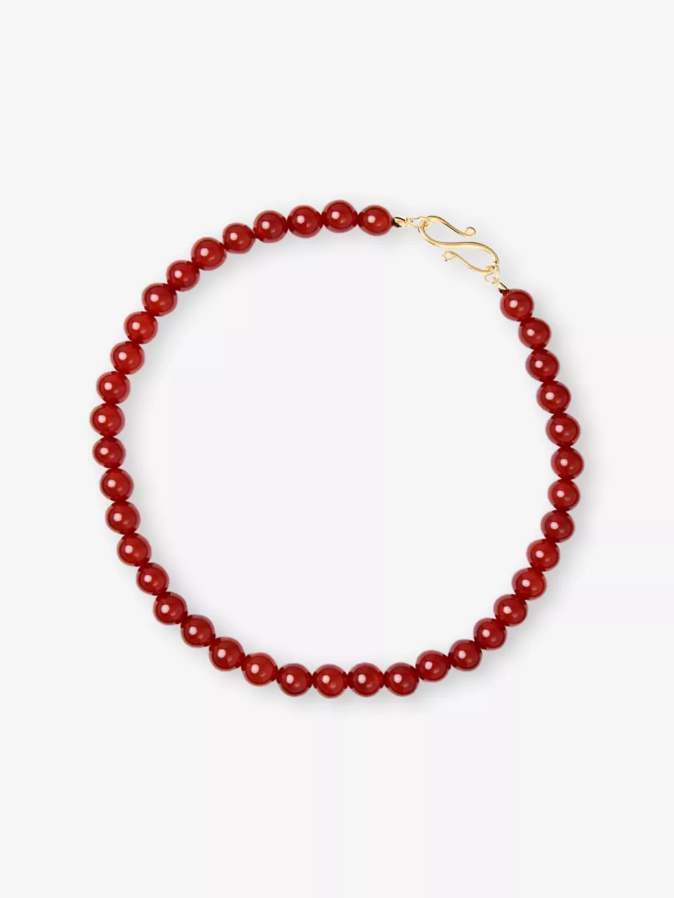 Mary 18ct Yellow Gold-Plated Sterling-Silver And Carnelian Jade Beaded Necklace | Selfridges