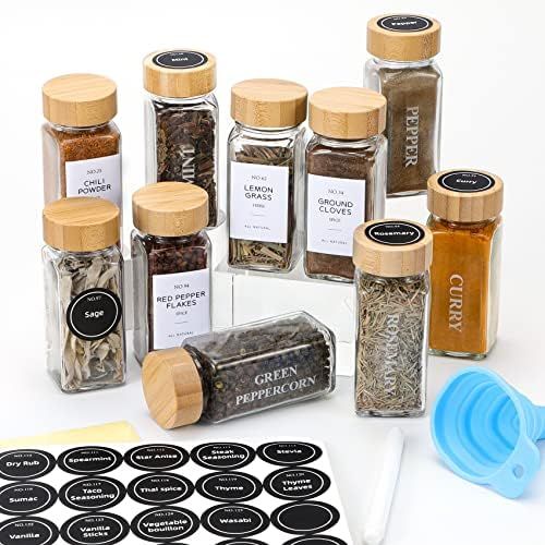 NETANY 24 Pcs Spice Jars with Labels - 4 oz Glass Spice Jars with Bamboo Lids, Minimalist Farmhouse  | Amazon (US)