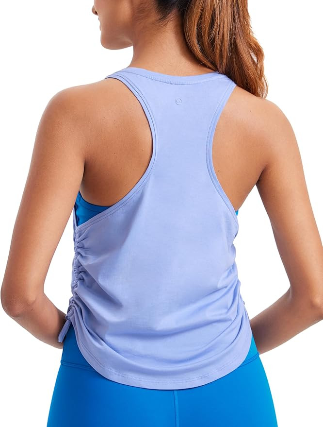 CRZ YOGA Pima Cotton Women Racerback Sleeveless Workout Tops Crew Neck Ruched Side Tanks Athletic... | Amazon (US)