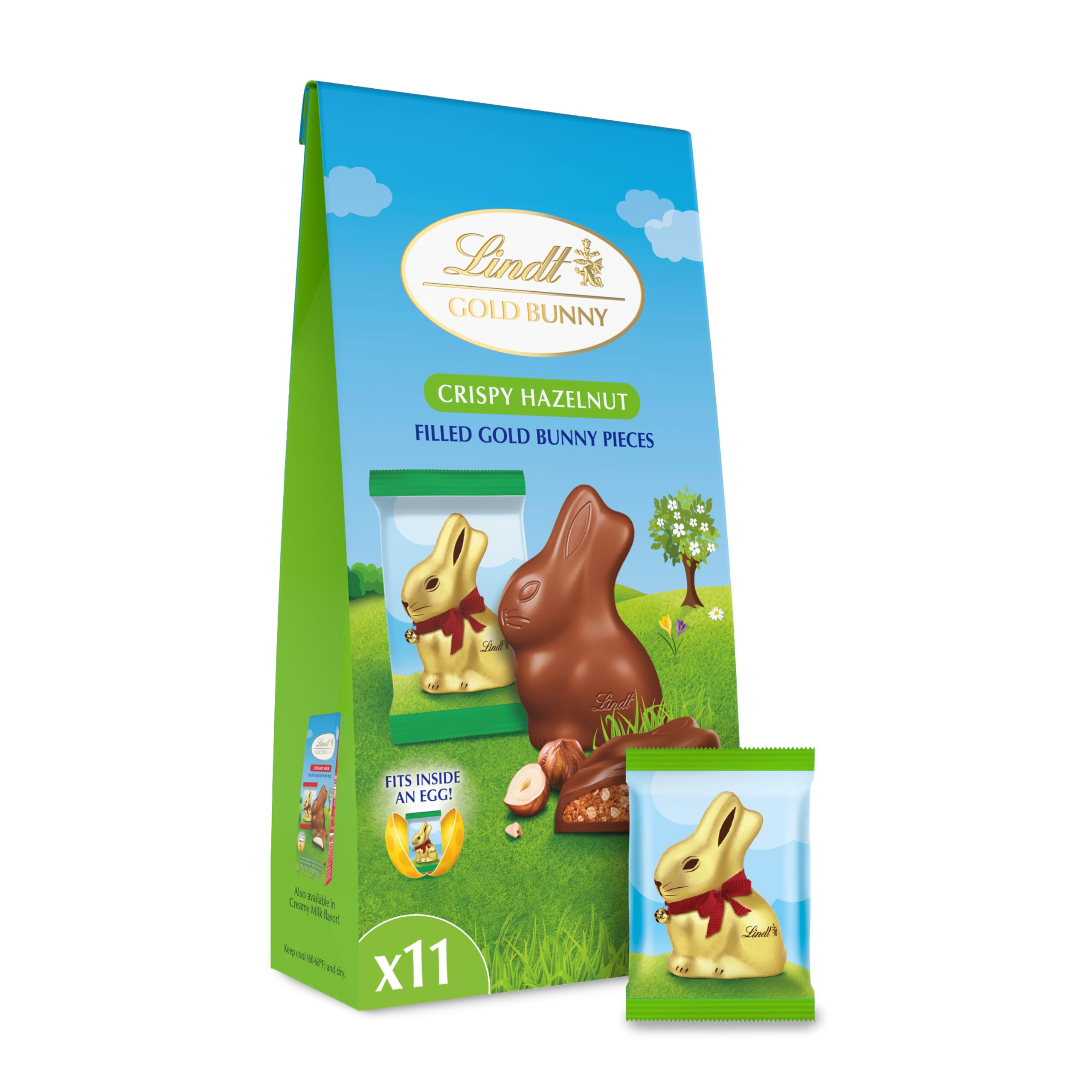 Lindt GOLD BUNNY Milk Chocolate Candy Crispy Hazelnut Filled Easter Bunnies, 11 Pieces, 3.9 oz. B... | Amazon (US)