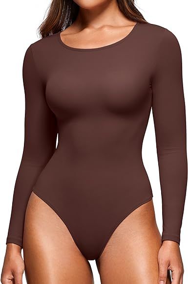 CRZ YOGA Butterluxe Long Sleeve Bodysuit for Women Crew Neck Tops Sexy Thong Bodysuits Breathable... | Amazon (US)