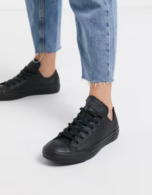 Converse Chuck Taylor All Star Ox black leather monochrome trainers | ASOS (Global)