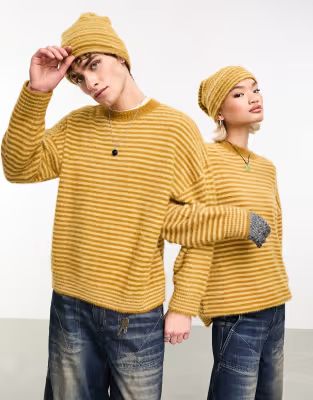 COLLUSION Unisex eyelash fluffy oversized stripe sweater in mustard | ASOS | ASOS (Global)