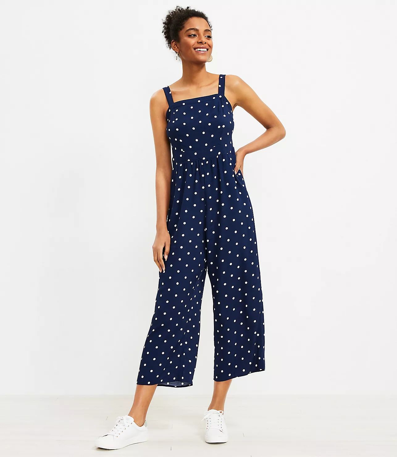 Dotted Square Neck Jumpsuit | LOFT