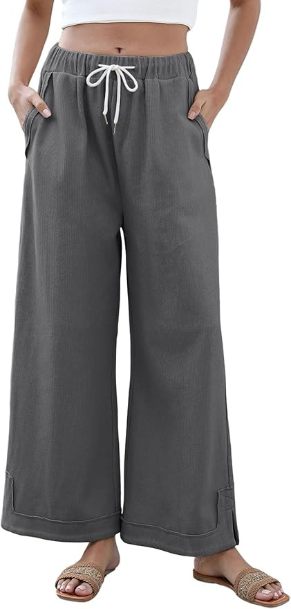 Athlisan Womens Baggy Wide Leg Palazzo Pants Casual Loose Drawstring Elastic Waisted Lounge Trous... | Amazon (US)