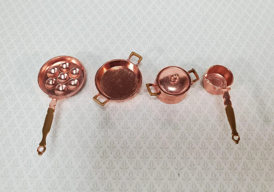 Dollhouse Copper Pots & Pans Stock Soup Saute Egg Poacher 1:12 Scale Miniatures - Etsy | Etsy (US)