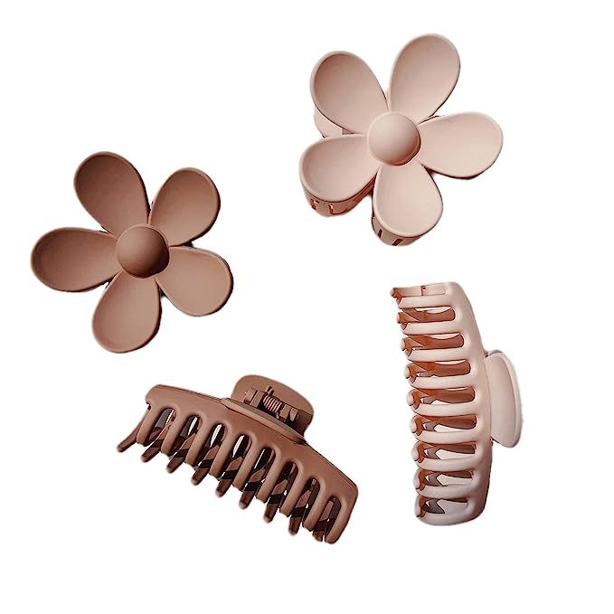 CHSBK Hair Claw Clips for Women, Claw Clips for Thin/Thick Hair, Claw Clips, Flowers Clips, Tan-N... | Amazon (US)