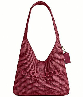 COACH Brooklyn 28 Straw Shoulder Bag - Dark Fuchsia | Dillard's