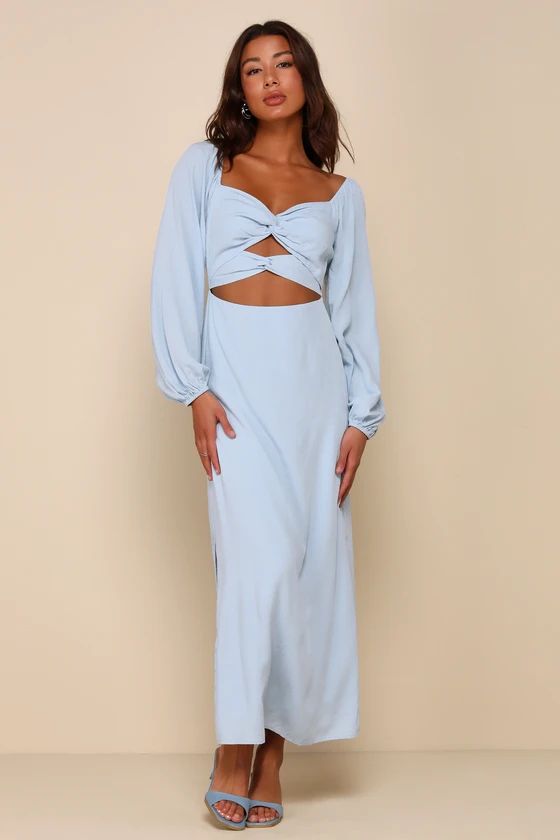 Flirty Finesse Light Blue Twist-Front Cutout Midi Dress | Lulus