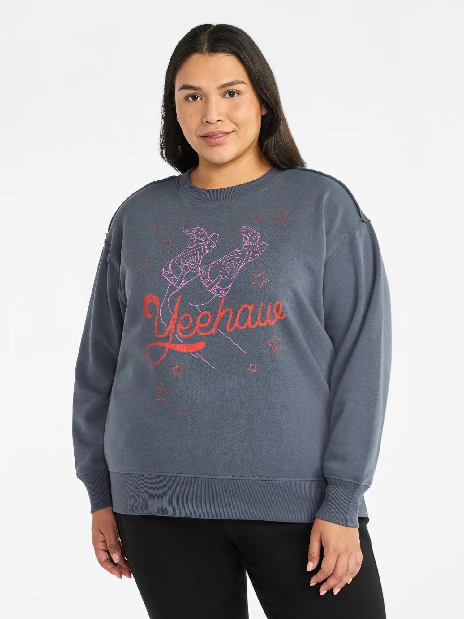 Terra & Sky Women's Plus Size Yeehaw Boots Graphic Sweatshirt with Long Sleeves, Sizes 0X-4X | Walmart (US)