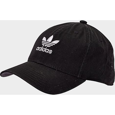 Adidas Women's Originals Precurved Washed Strapback Hat in Black 100% Cotton | Finish Line (US)