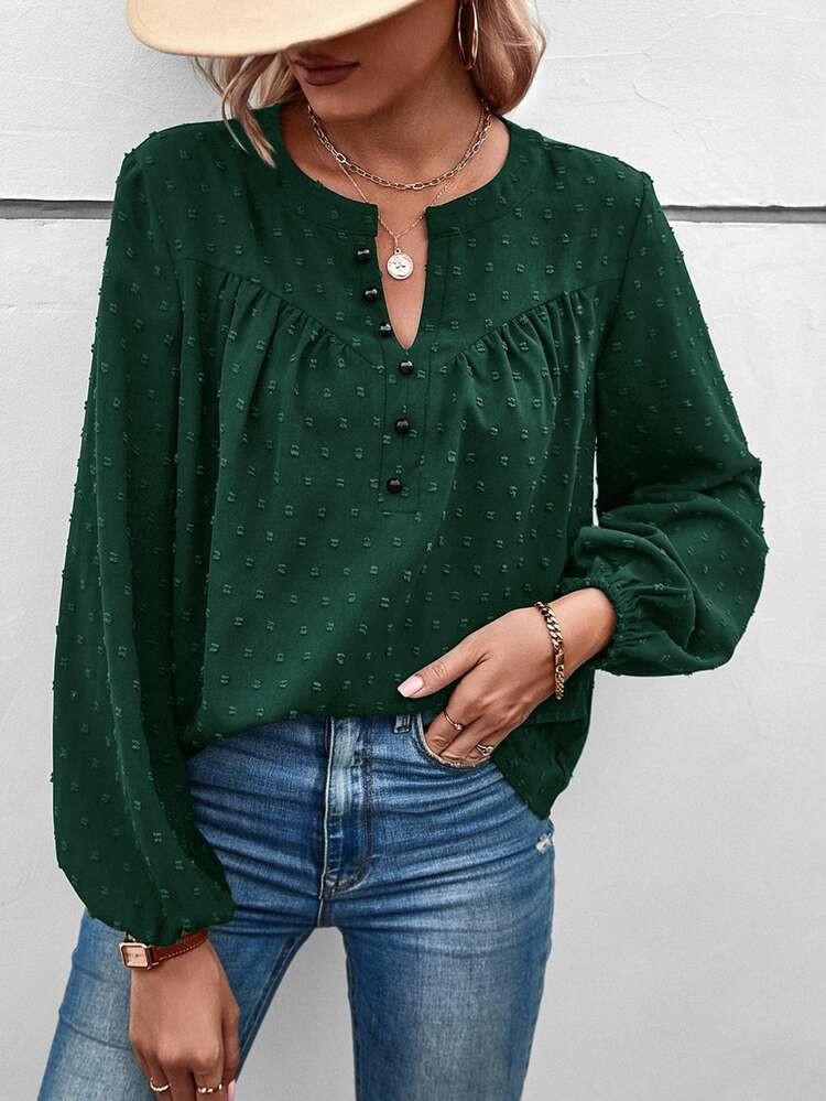 Swiss Dot Lantern Sleeve Blouse | SHEIN