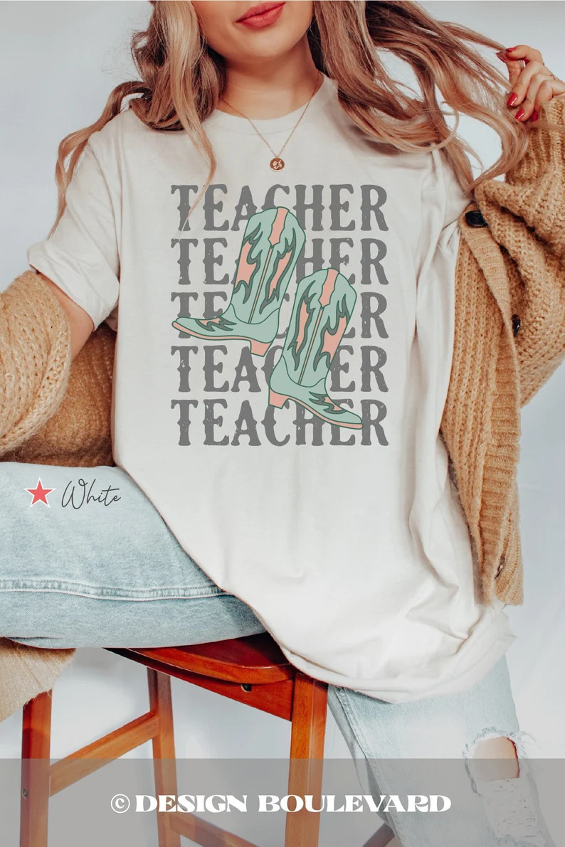 Teacher Cowboy Rodeo Shirt, Teacher Cowgirl Boots Graphic Tee Shirt, Teacher Western Shirt, Teach... | Etsy (US)