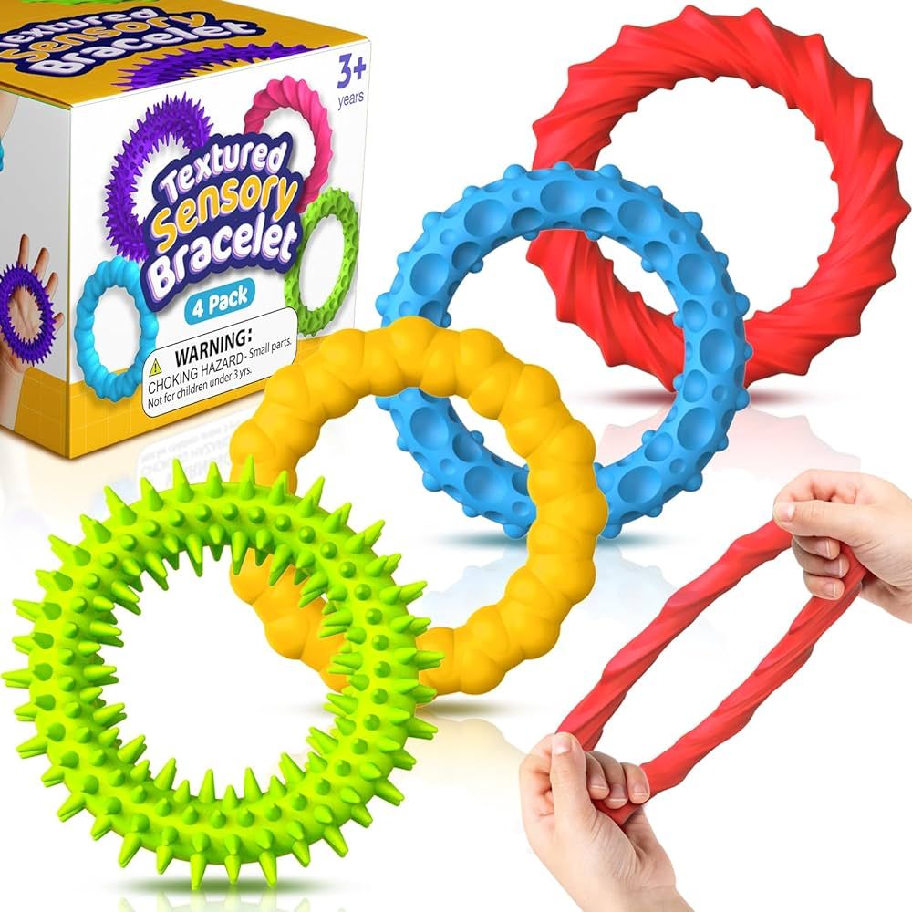 Sensory Fidget Toys for Kids Adults - 4 Pack Stretchy Fidget Bracelet | Texture & Calming Autism ... | Amazon (US)