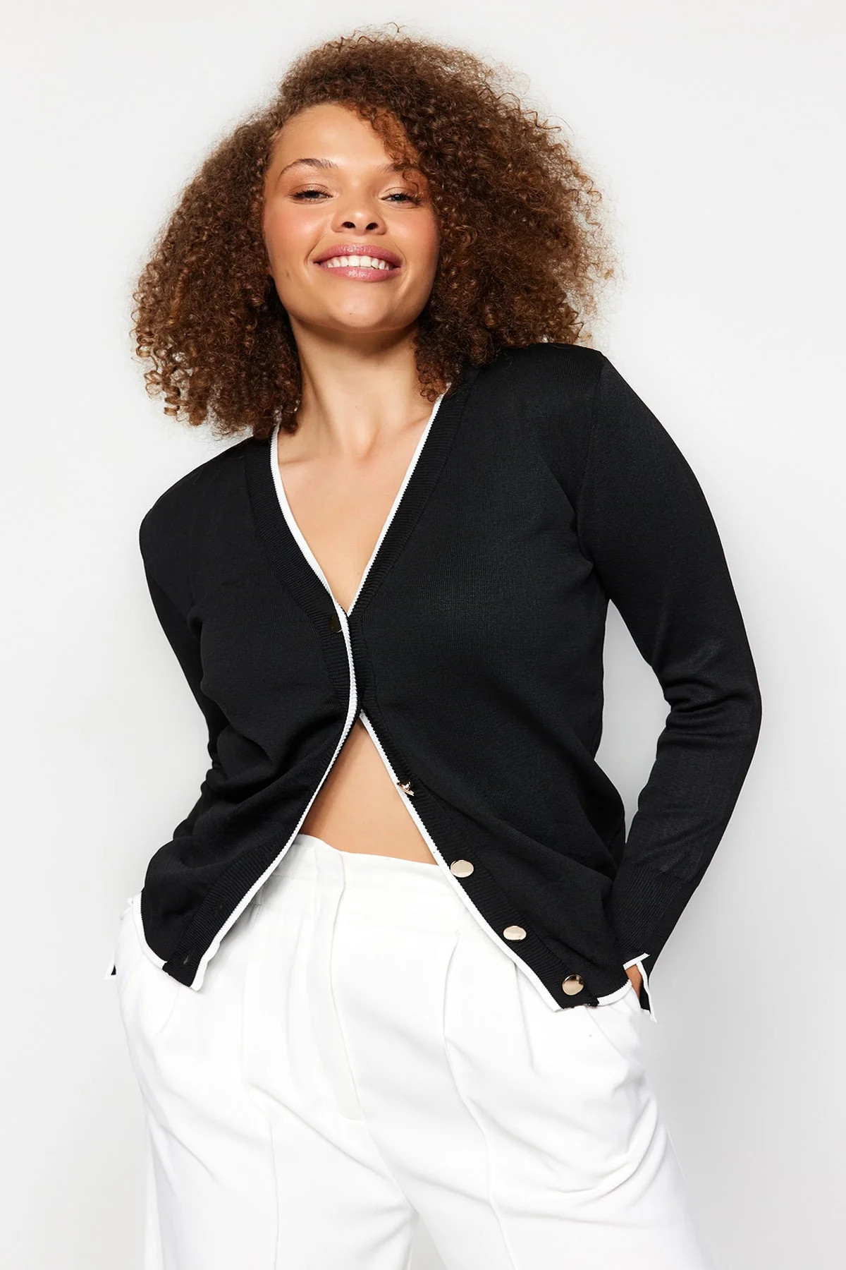 Trendyol Women Regular Fit Basic V Neck Knitwear Plus Size Cardigan | Walmart (US)