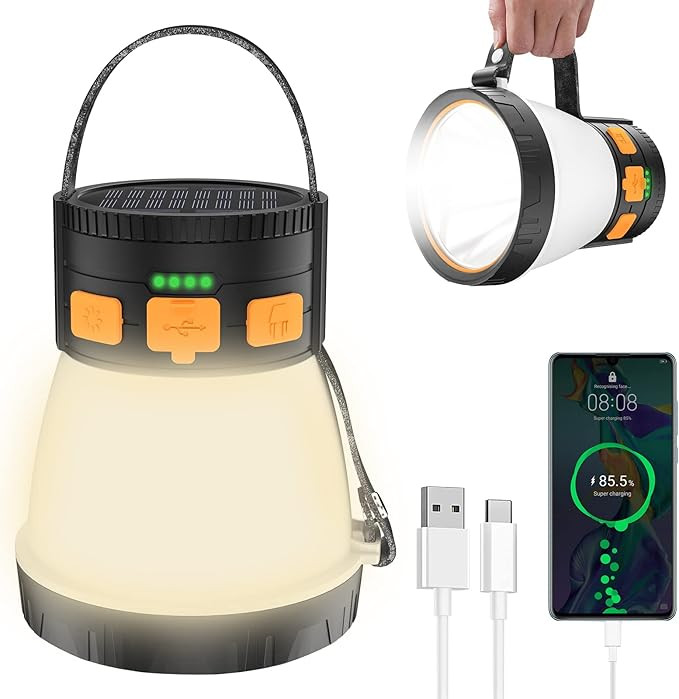 LED Camping Lantern, 1500 Lumens Camping Lantern Rechargeable with Solar Panel Charging, Waterpro... | Amazon (US)