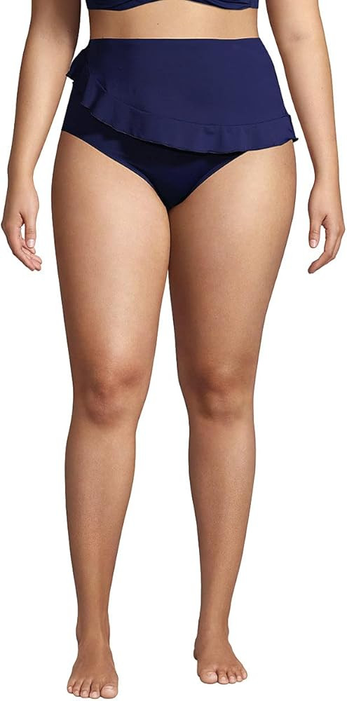 Lands' End Women's Chlorine Resistant Faux Wrap High Waisted Bikini Bottoms | Amazon (US)