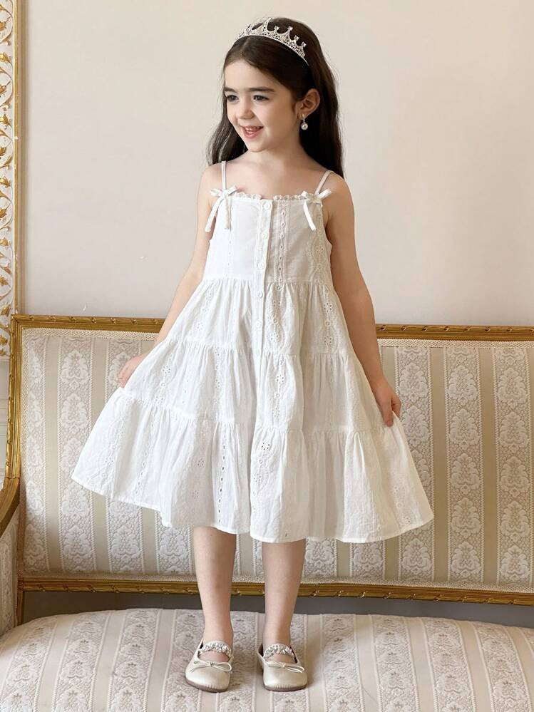 Dazy Kids Vestido Juvenil Casual Estilo Coreano Com Decoração De Laço, Camiseta Sólida, Renda E Comprimento Médio, Conjuntos De Verão Para Meninas | SHEIN