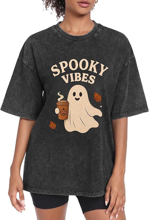 Aiyino Womens Vintage Washed Ghost Graphic Tee | 100% Cotton, Crewneck, Spooky Style, Halloween P... | Amazon (US)