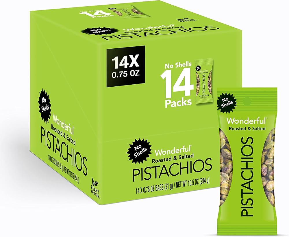 Wonderful Pistachios No Shells, Roasted & Salted Nuts, 0.75 Ounce Bag (Pack of 14), Protein Snack... | Amazon (US)
