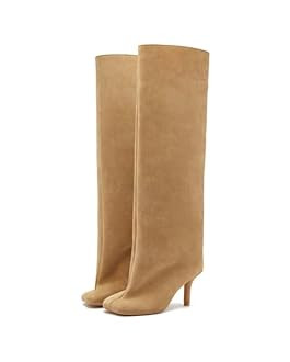 Women's Knee High Boots Nude Suede Wide Calf Stiletto Long Boots Pull On High Heel Riding Boots F... | Amazon (US)