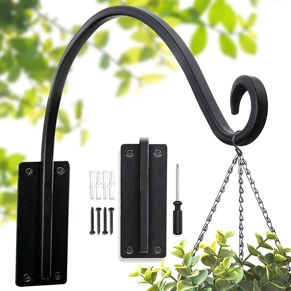 Heavy Duty Plant Hanger Bracket (16"/Black) Outdoor Hand-Forged Hanging Plant Bracket Durable and... | Amazon (US)