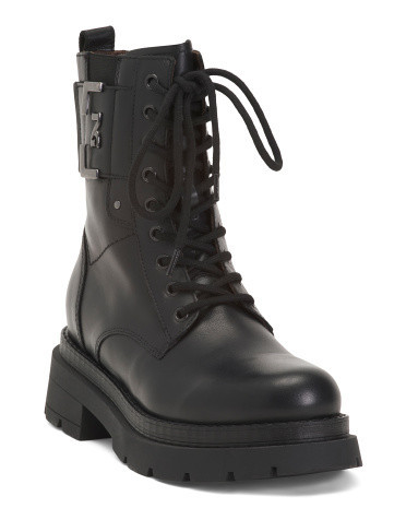 Leather Logo Plate Lace Up Booties For Women | TJ Maxx