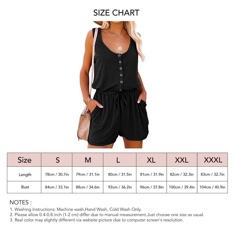 Sleeveless Romper, Button Down Romper Pure Color Stylish Casual  For Outdoor Activity Black S | Walmart (US)