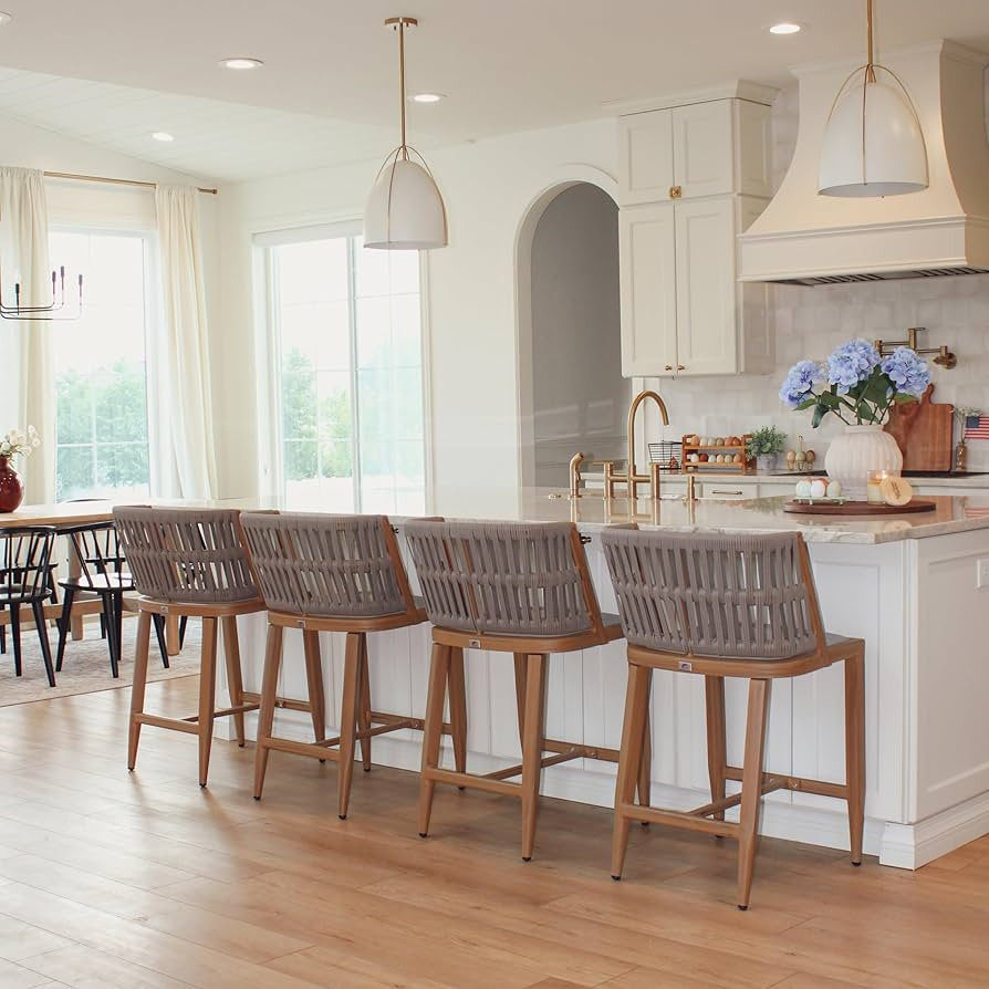 PURPLE LEAF Outdoor Counter Height Bar Stools Set of 2 Wicker Rattan Armless Patio Barstools Wove... | Amazon (US)