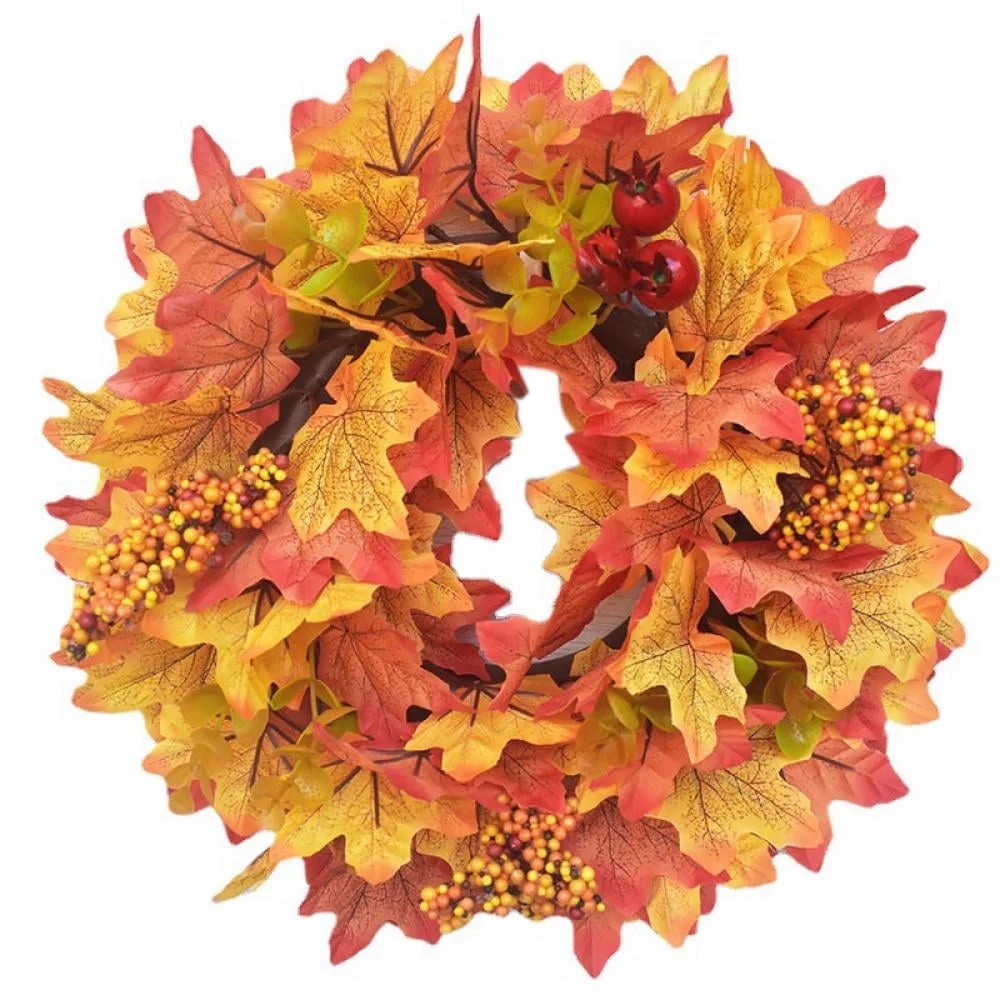Artificial Fall Floral Wreath,Orange Wreath Autumn Wildflowers Wreath For Front Door Wall Window ... | Walmart (US)