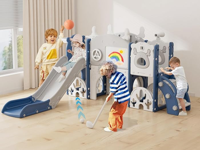 YUFU 13 in 1 Kids Slide for Toddlers, Toddler Slide Playset with Golf, Drawing Board, Climber, Ba... | Amazon (US)