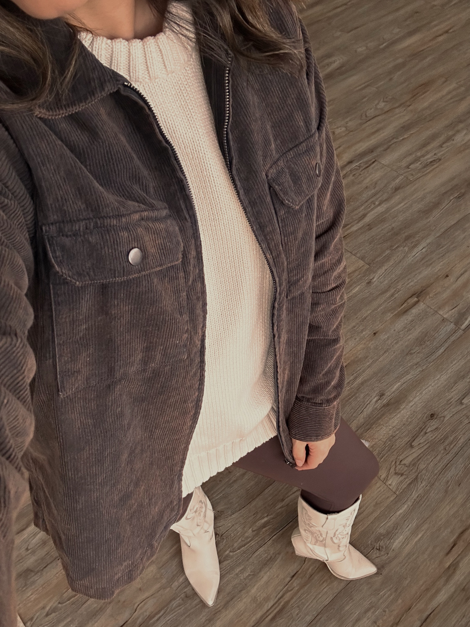 Fall Outfit | Corduroy jacket over a crewneck sweater and brown leggings. Added cowboy boots for a fun touch! 

#LTKcanada #LTKstyletip #LTKworkwear