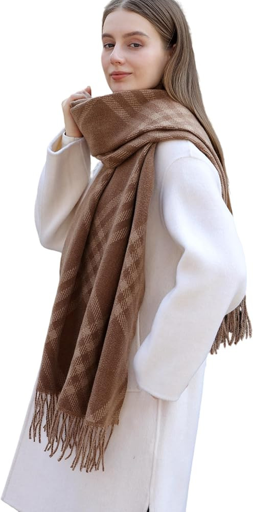 Wander Agio Womens Reversible Scarf Plaid Soft Cashmere-Feel Winter Shawl Wrap Oversized Tartan S... | Amazon (US)