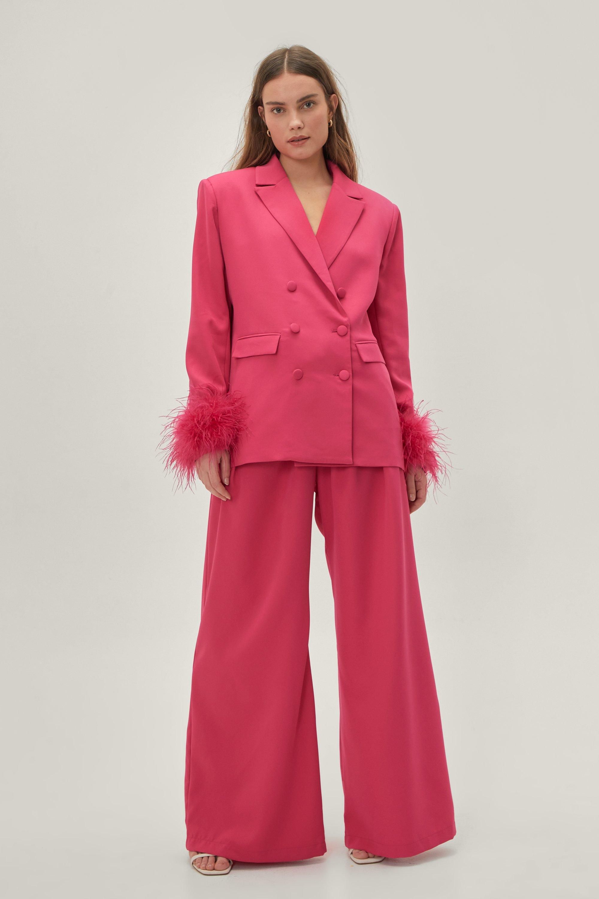 Womens Pleated Wide Leg Belted Suit Pants - Pink - 6 | Nasty Gal (US)