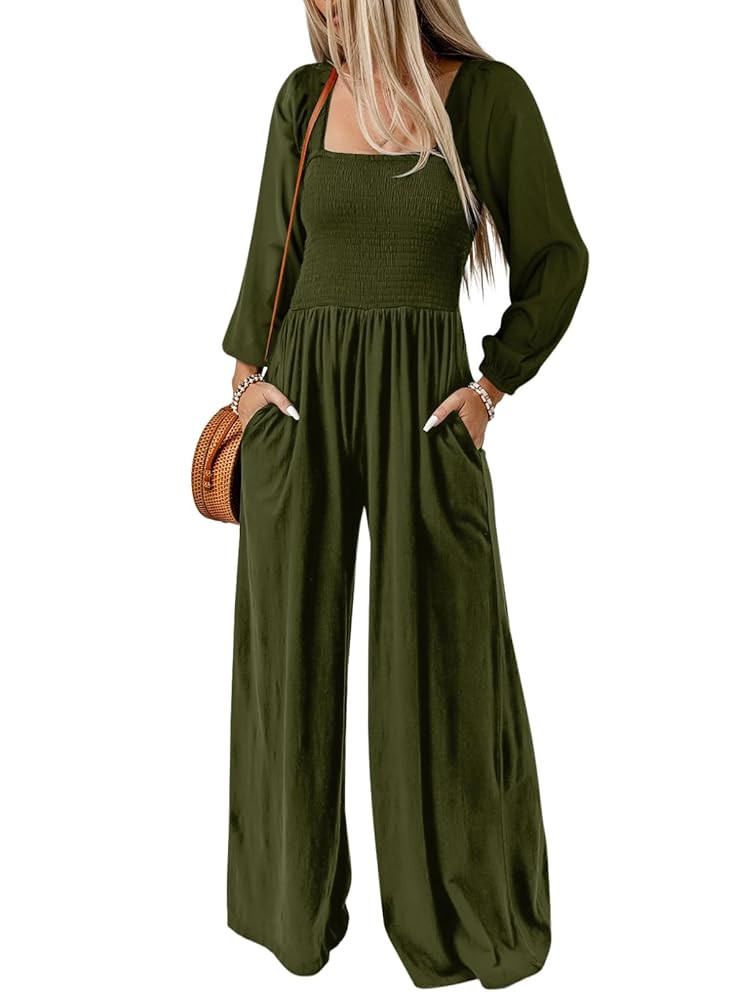 Dokotoo Women's Casual Loose Overalls Jumpsuits One Piece Long Sleeve Wide Leg Long Pant Rompers ... | Amazon (US)