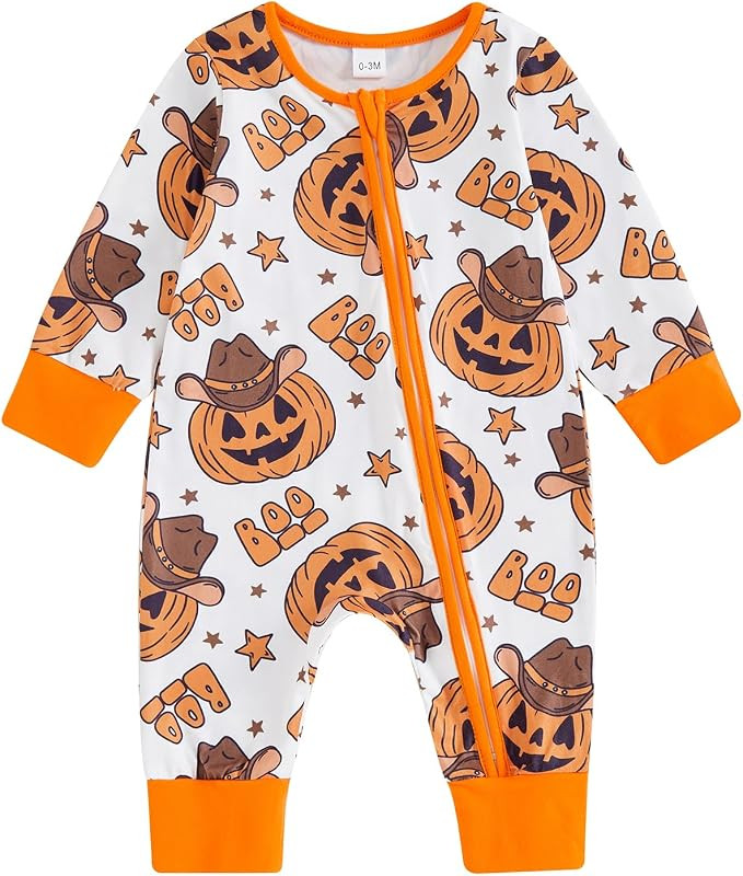 FIOMVA Baby Boy Girl Halloween Outfit Newborn Boo Pumpkin Romper Infant Long Sleeve Jumpsuit West... | Amazon (US)