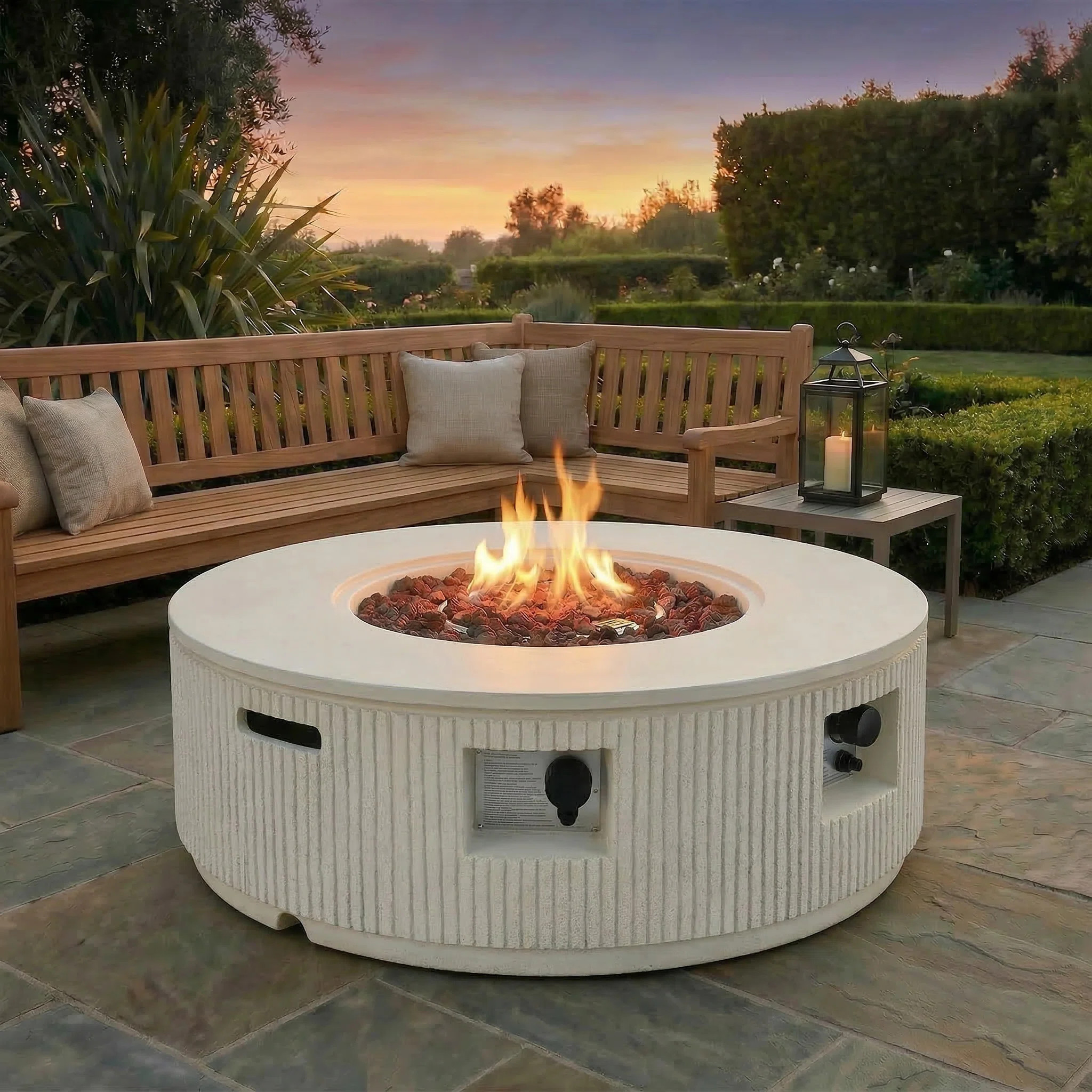 38.19'' MGO Propane Fire Pit Table with Vertical Stripe Design, 50000 BTU Outdoor Round Fire Pit ... | Wayfair North America