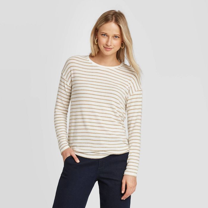 Women's Striped Long Sleeve Crewneck T-Shirt - A New Day™ | Target