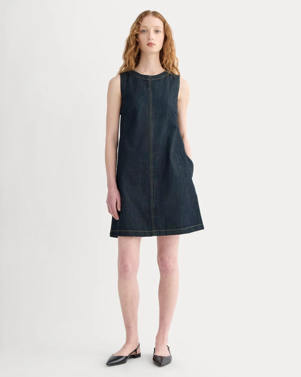 Everlane Denim Shift Dress In Dark Indigo, Size 0 | Everlane