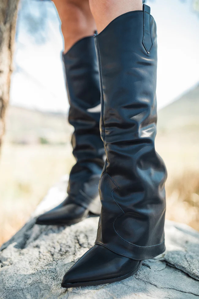 Heather Black Leather Fold Over Boots FINAL SALE | Pink Lily