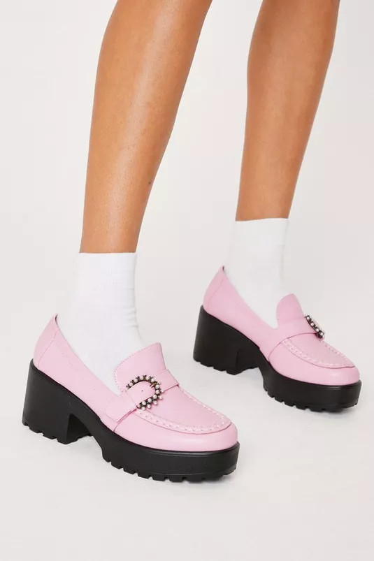 Faux Leather Embellished Buckle Loafers | Nasty Gal (US)