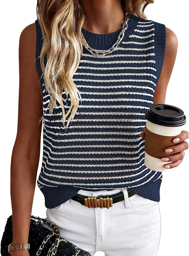 ANRABESS Womens Sweater Vest Top Striped Sleeveless Lightweight Knit Tank Tops 2026 Summer Spring... | Amazon (US)