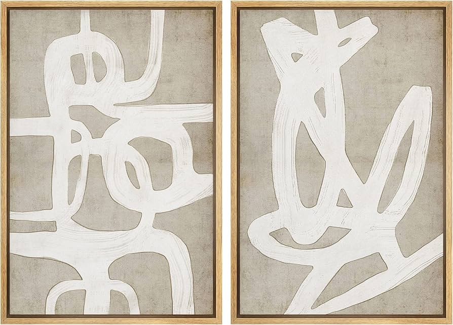 Amazon.com: SIGNWIN Framed Canvas Print Wall Art Set Mid-Century Tan Paint Strokes Abstract Shape... | Amazon (US)