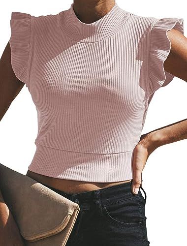 Uincloset Women's Ruffle Sleeves Crop Tops Cute Cotton Tees | Amazon (US)