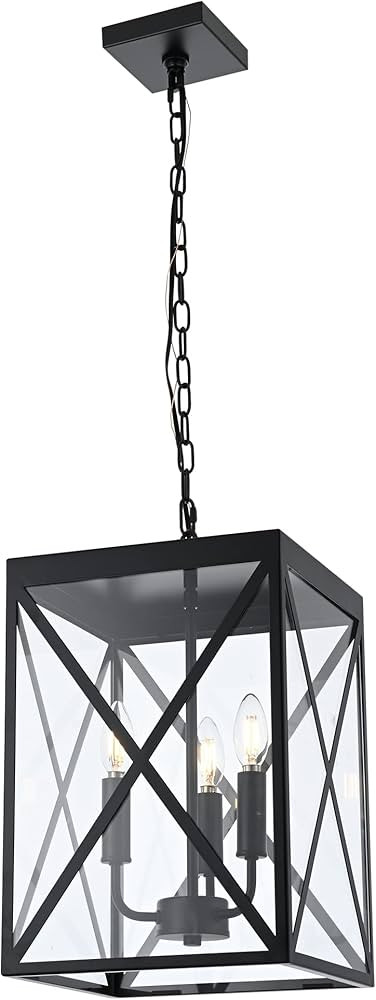 MELUCEE 3-Light Outdoor Chandelier Lighting Black Indoor Lantern Pendant Light Exterior Ceiling L... | Amazon (US)