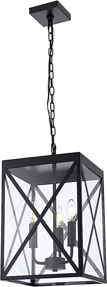 MELUCEE 3-Light Outdoor Chandelier Lighting Black Indoor Lantern Pendant Light Exterior Ceiling L... | Amazon (US)