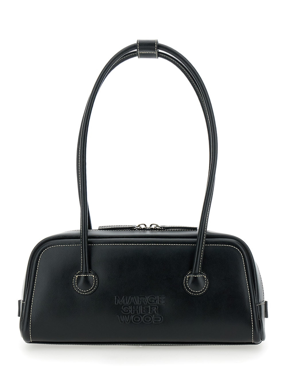 Marge Sherwood Black Shoulder Bag With Logo Lettering On The Front In Soft Leather Woman | Italist.com US