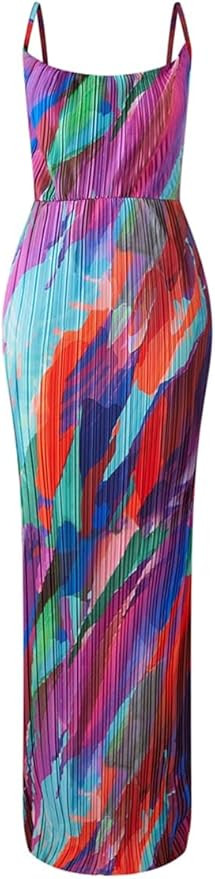 VECVOC Summer Floral Dress Sexy Strap Shoulder Pleated Maxi Dresses A Line Wedding Guest Dresses ... | Amazon (US)