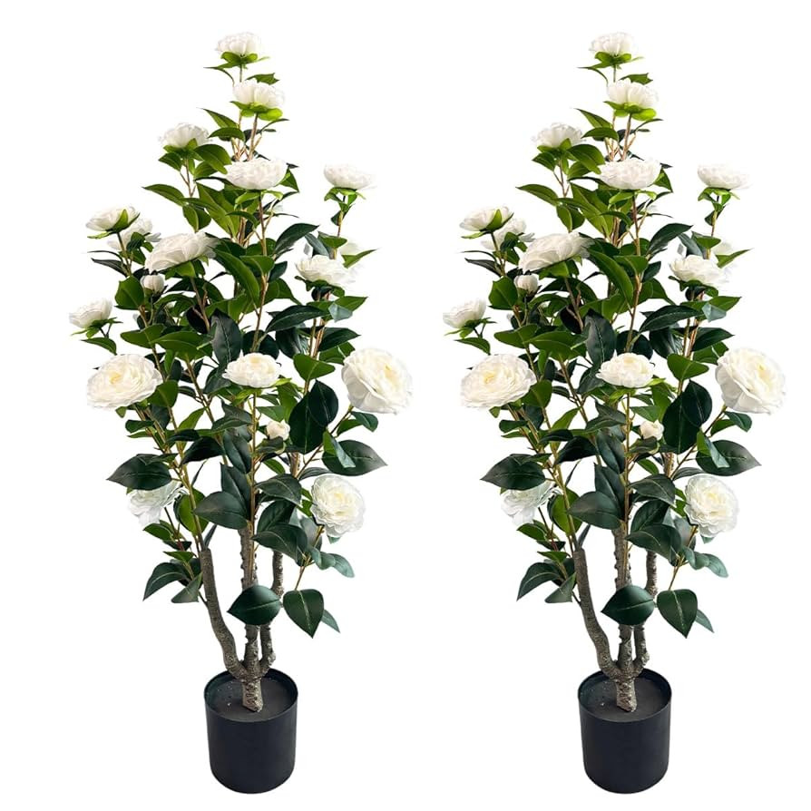 3.4ft Artificial Camellia Tree | White Flowers & Green Leaves | Indoor Outdoor Decor, No Maintena... | Amazon (US)
